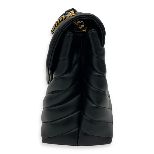 Saint Laurent Loulou Shoulder Bag Medium Black in Calfskin, Gold hardware_3