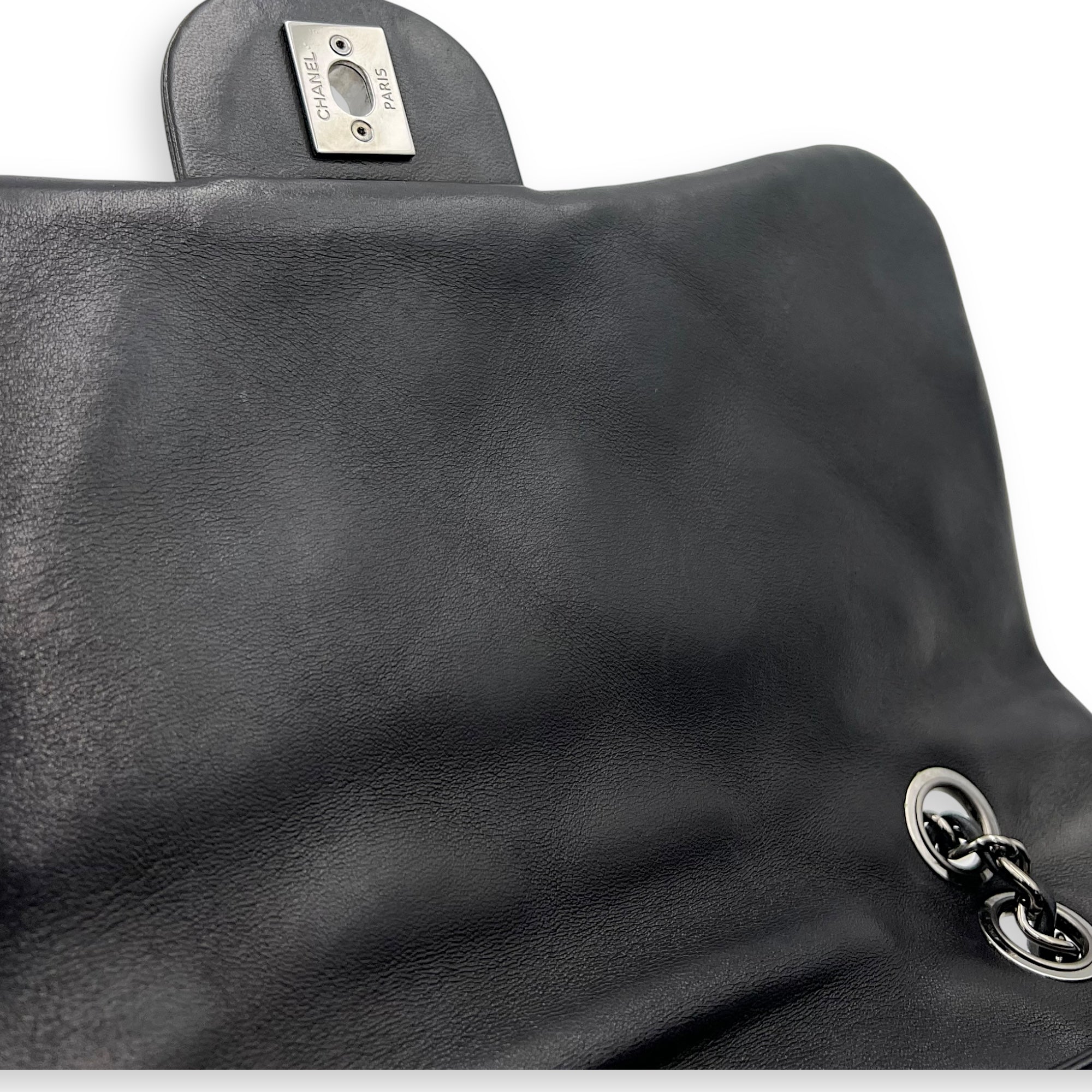 Chanel Accordion Triple Shoulder Bag Black in Lambskin, Silver hardware_19
