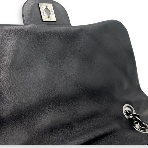 Chanel Accordion Triple Shoulder Bag Black in Lambskin, Silver hardware_19