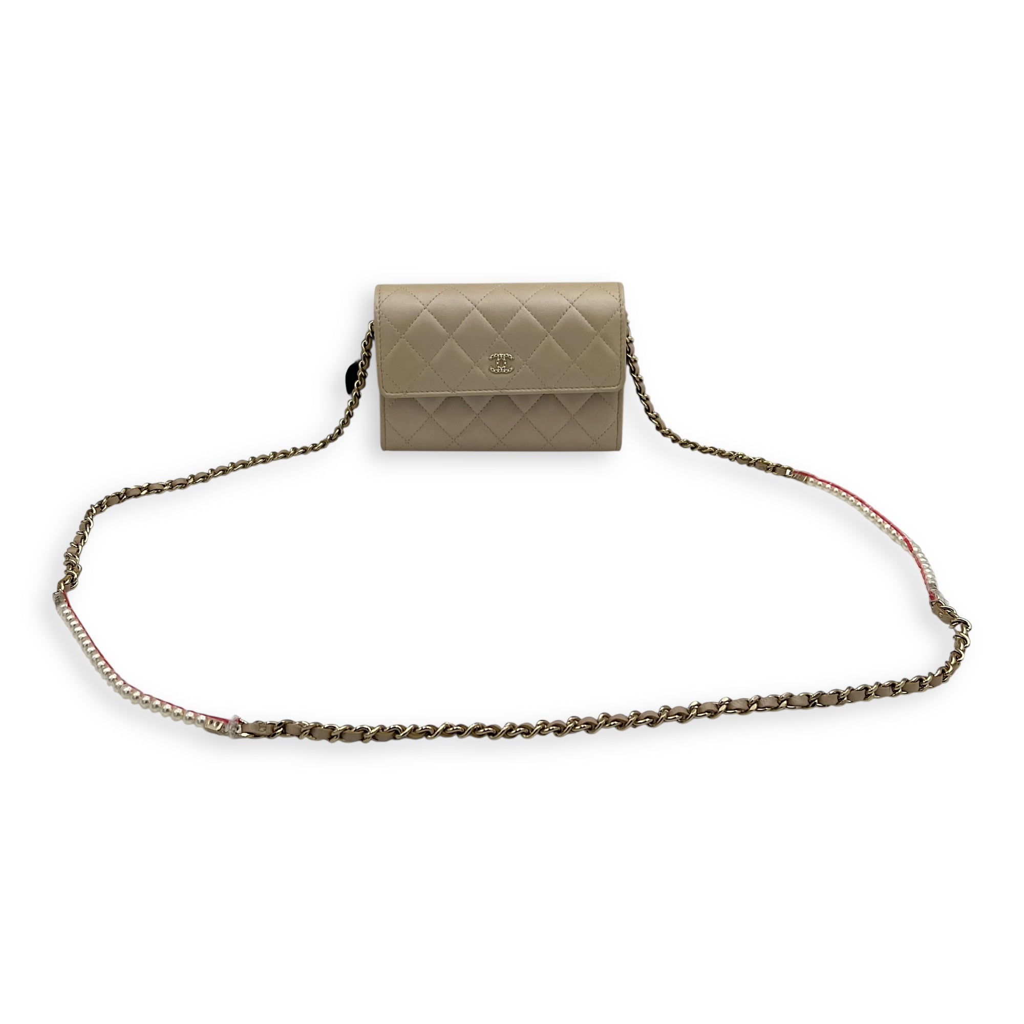 Chanel CC Wallet On Chain Beige in Calfskin, Gold hardware_10