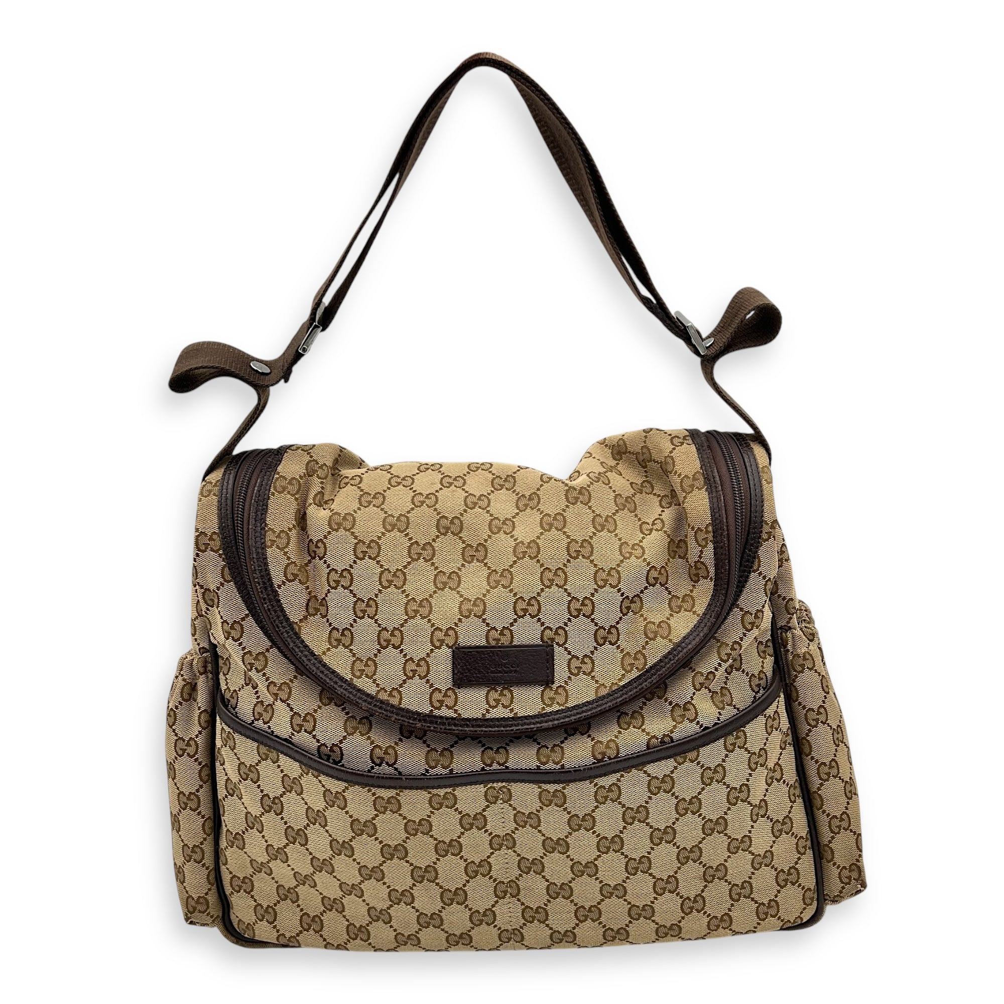 Gucci GG Shoulder Bag Brown in Canvas, Silver hardware_19