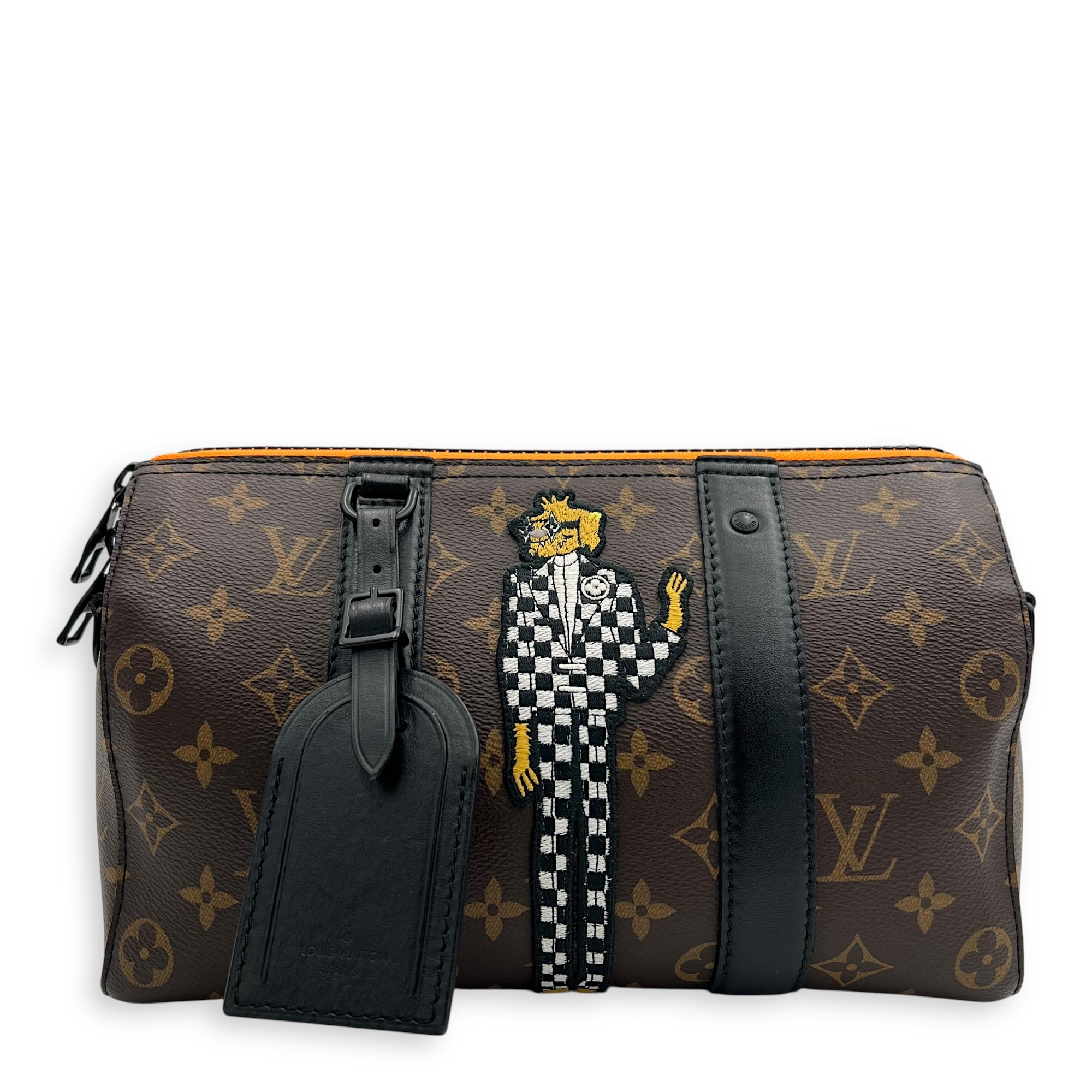Louis Vuitton Keepall Virgil Abloh Top Handle Bag Brown in Monogram Coated Canvas, Gold hardware_1