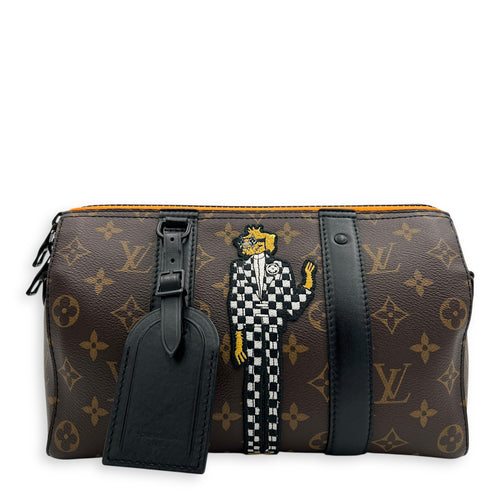 Louis Vuitton Keepall Virgil Abloh Top Handle Bag Brown in Monogram Coated Canvas, Gold hardware_1