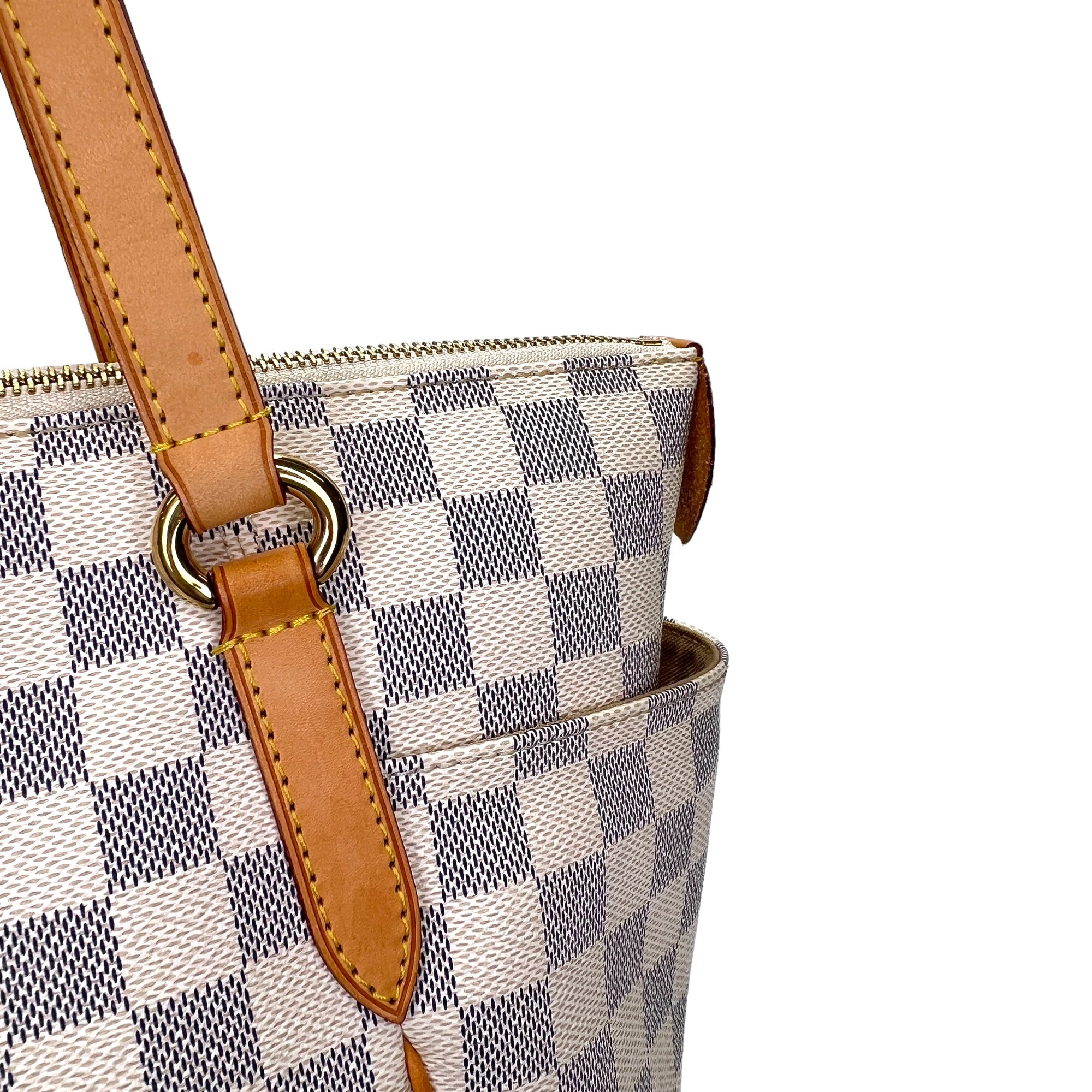 Totally PM Damier Azur Shoulder Bag in Coated Canvas, Gold hardware