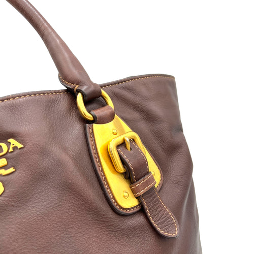 Twoway Top handle Bag  Brown in Calfskin , Gold Hardware