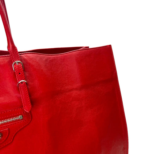 Papier Red Tote Bag in Calfskin, Silver hardware