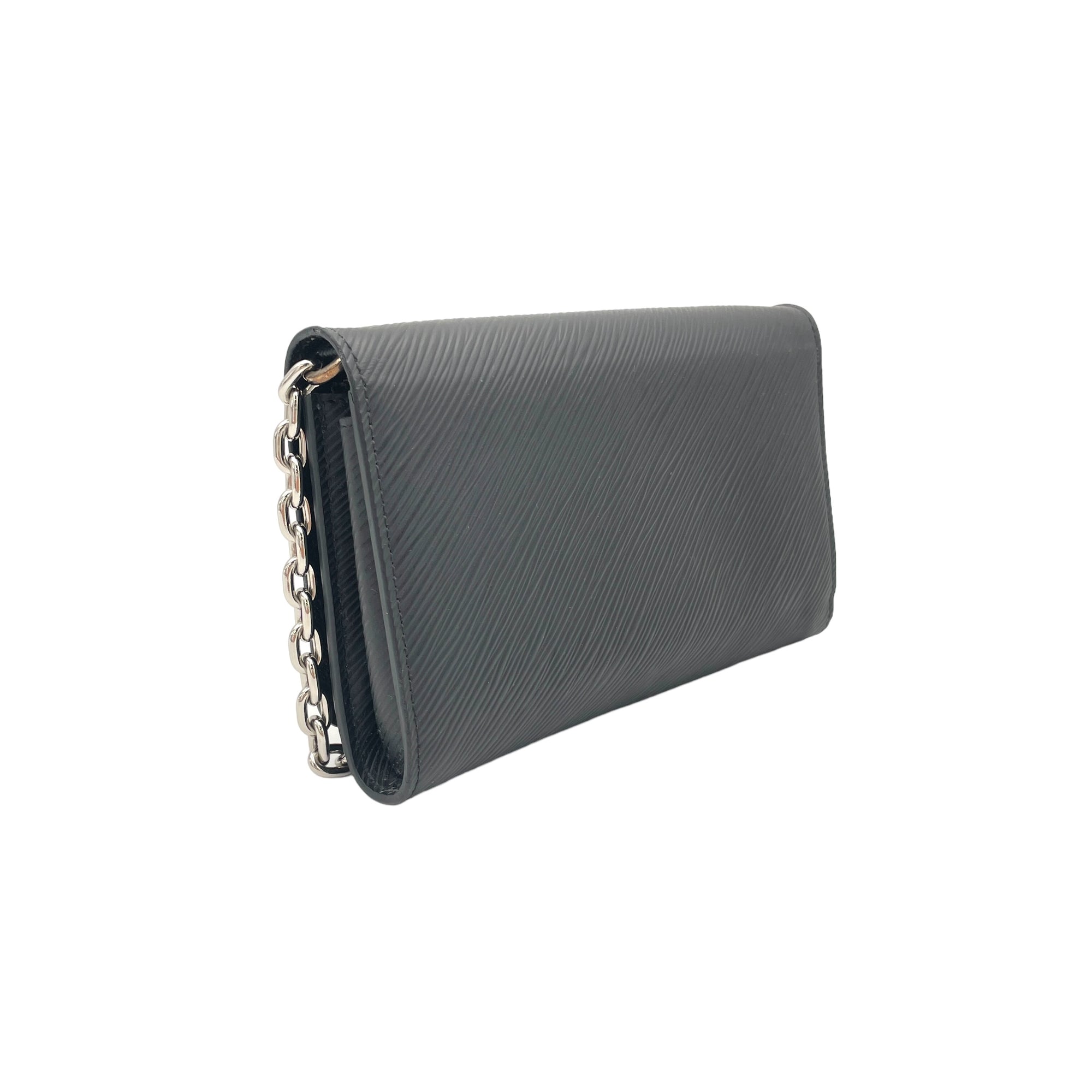 Twist Black Wallet On Chain in Epi Leather, Silver hardware