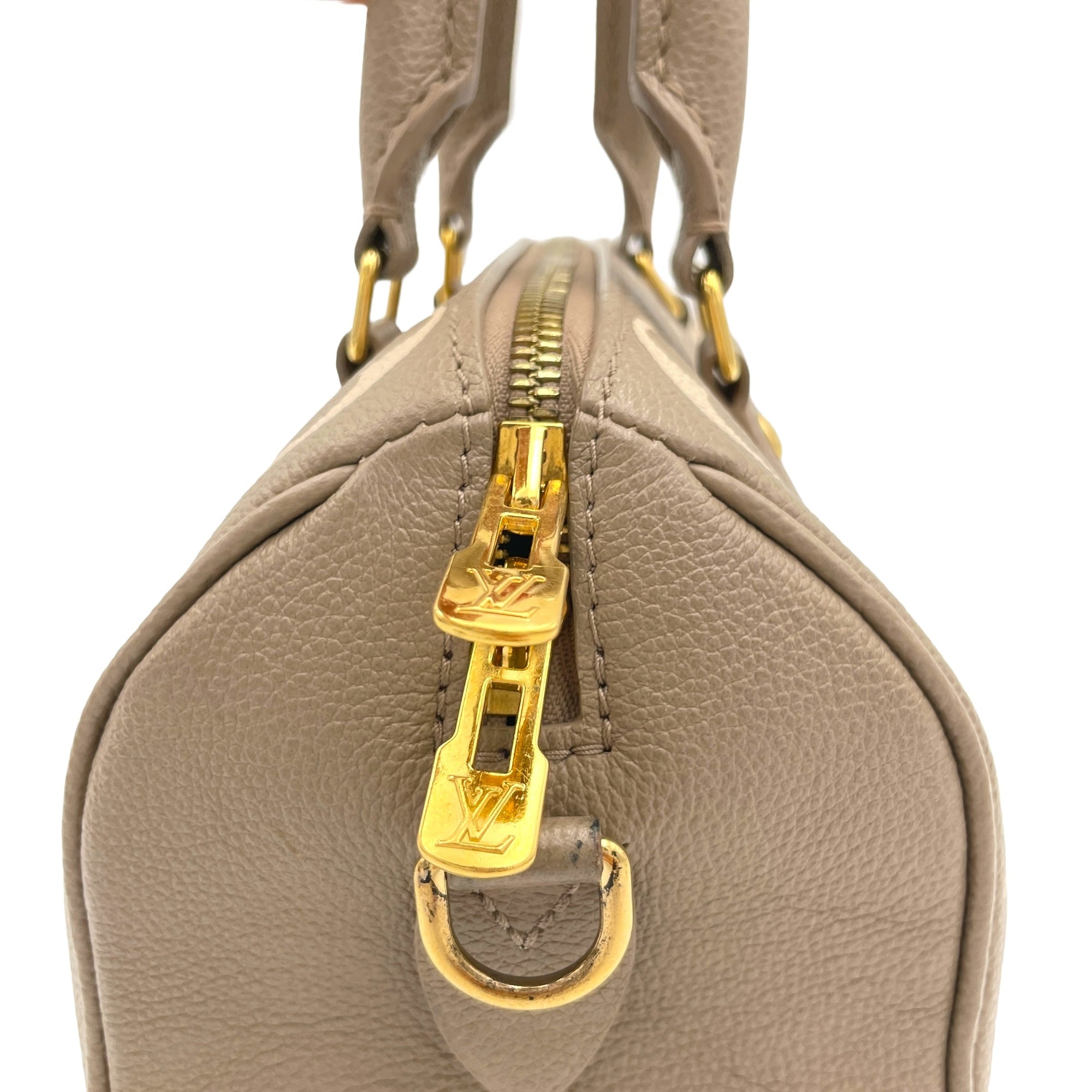 Speedy Bandouliere Top Handle Bag 20 Grey in Empreinte Leather, Gold hardware