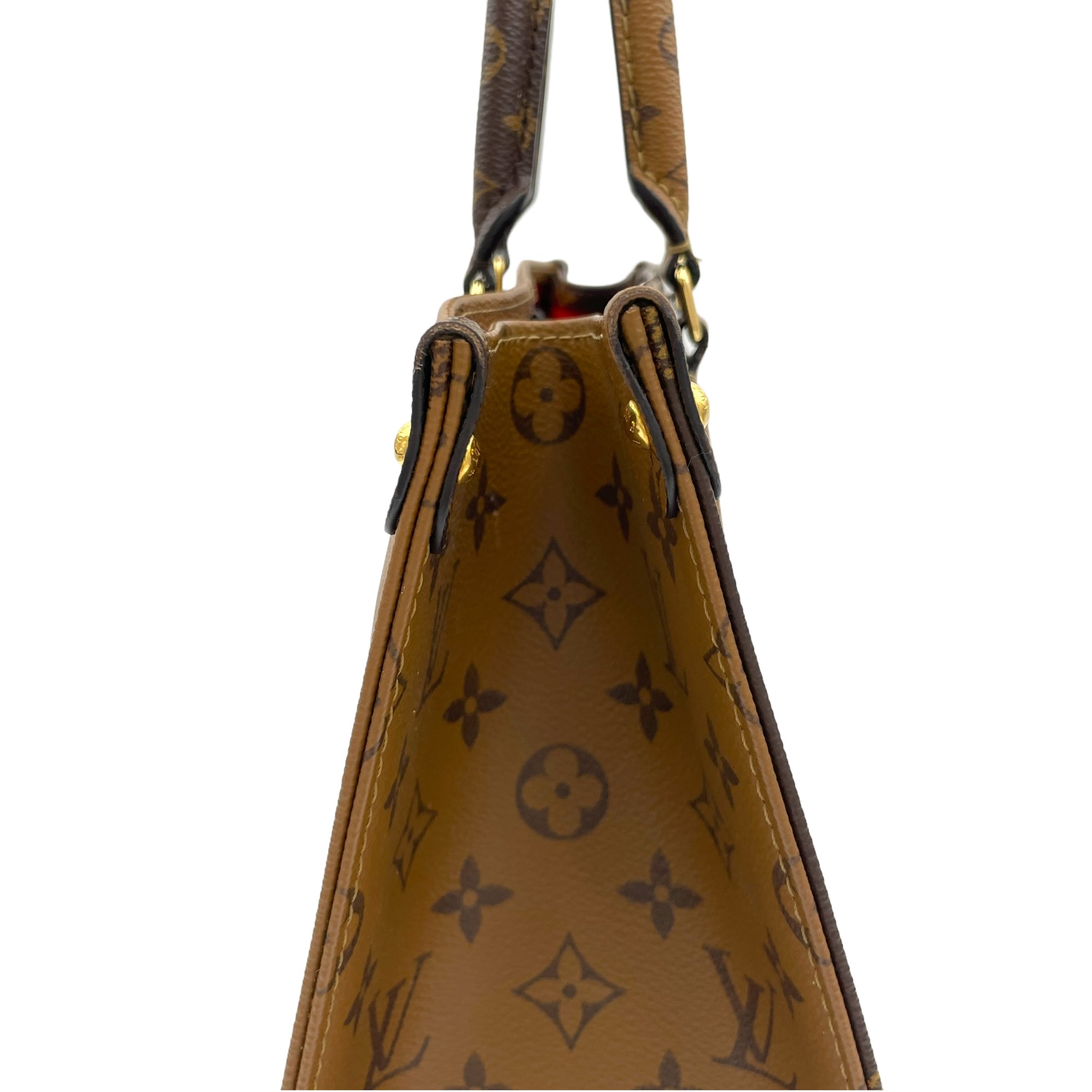 OnTheGo MM Brown Tote Bag in Monogram Coated Canvas, Gold hardware