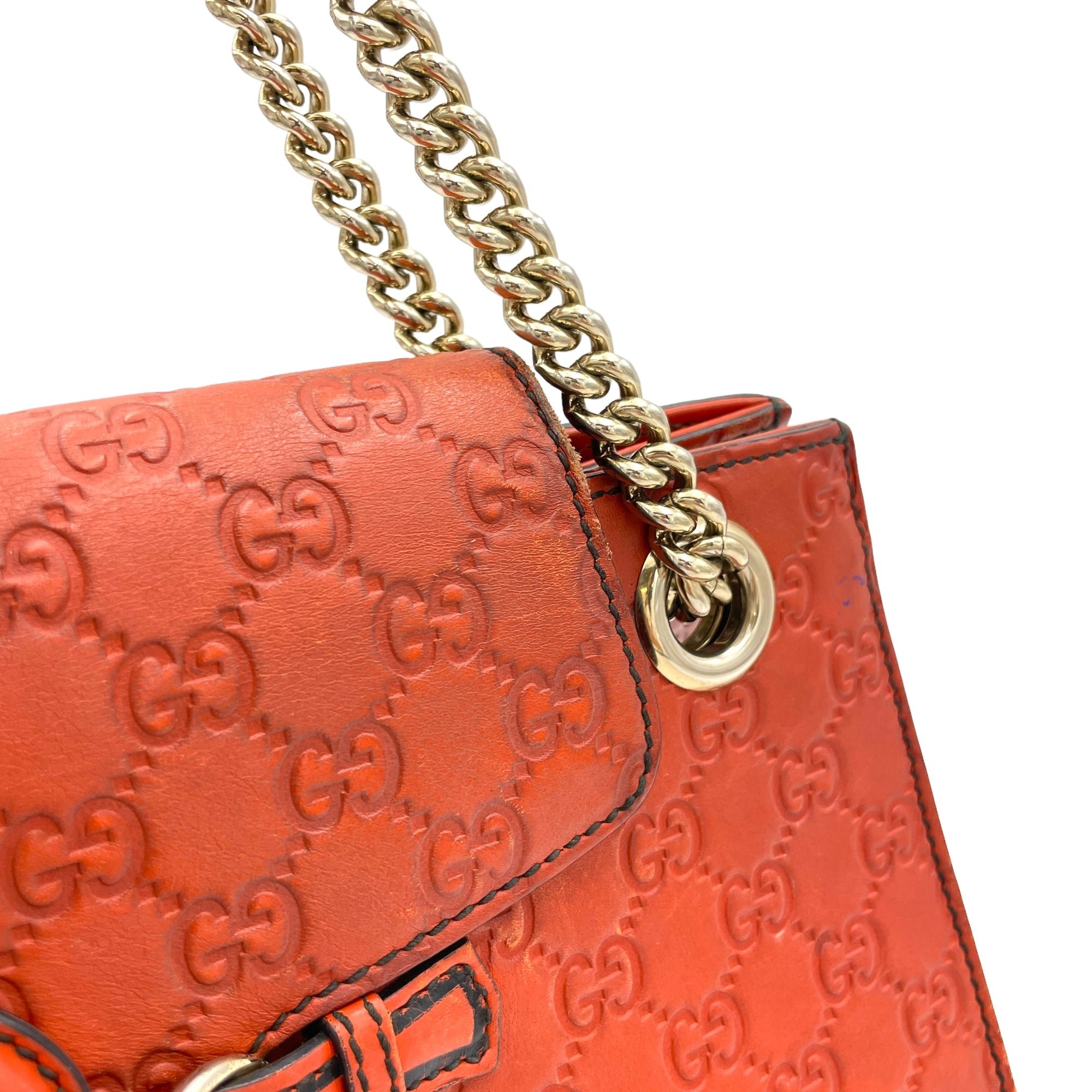 Emily Large Orange Shoulder Bag in Guccissima Leather, Gold hardware