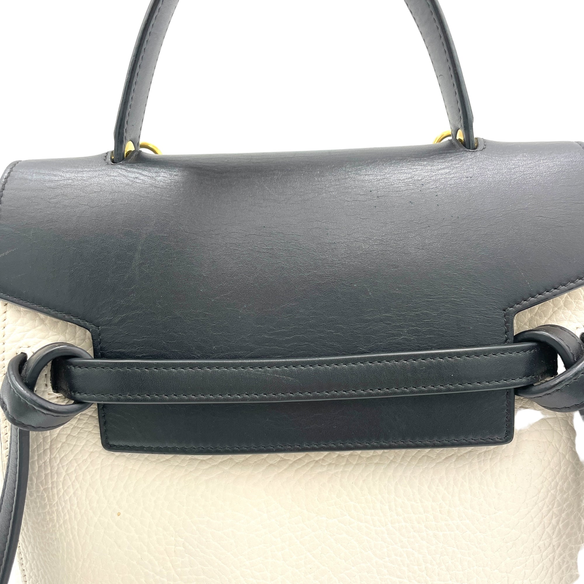 Belt Top Handle Bag Mini White in Calfskin, Gold hardware