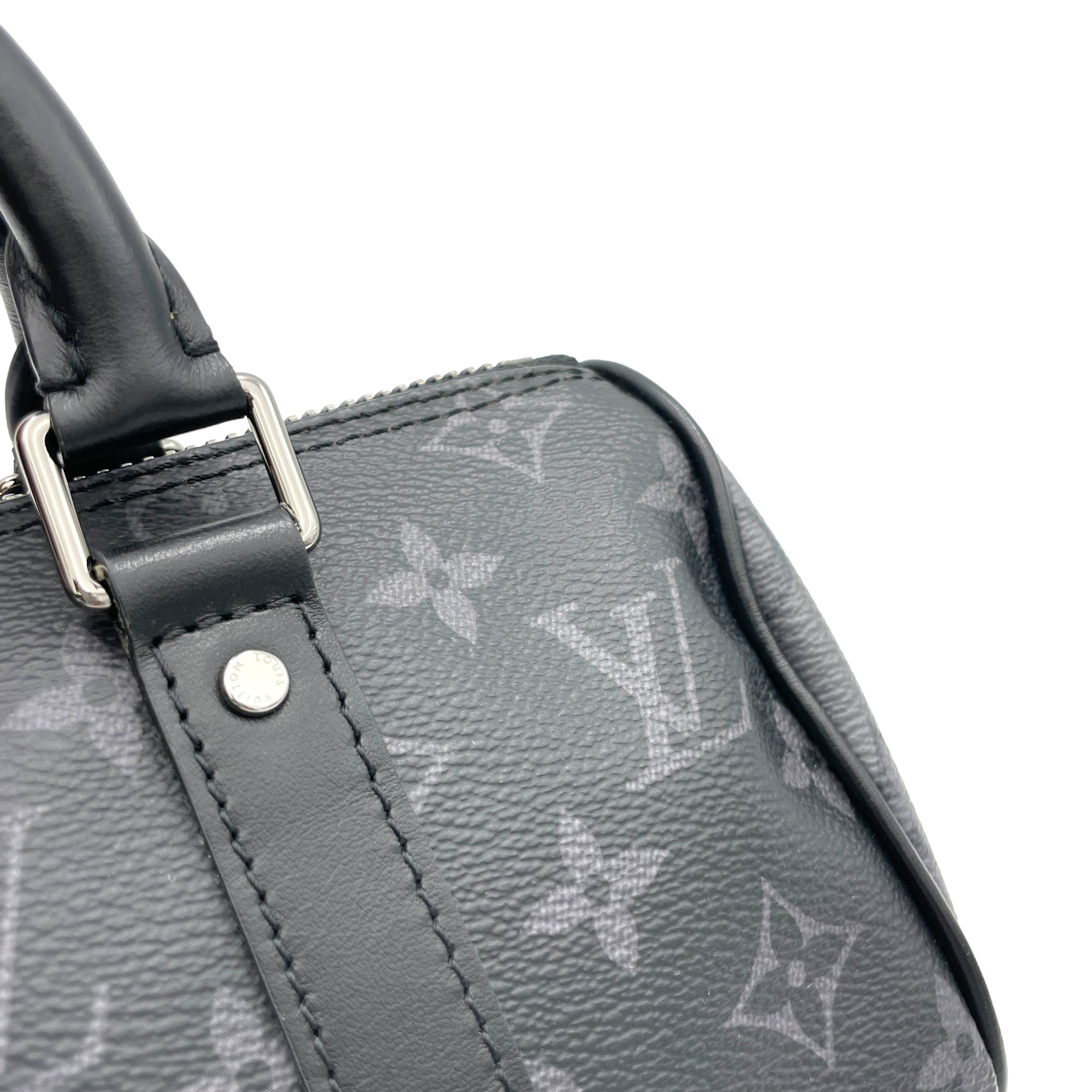 Keepall XS Grey Top Handle Bag in Monogram Coated Canvas, Silver hardware