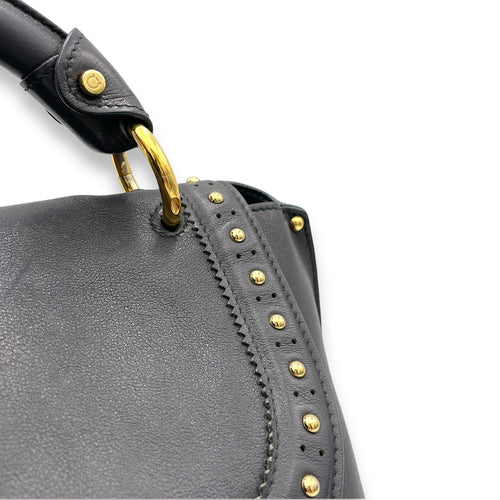 Gancini Top Handle Bag Black in Calfskin, Gold hardware