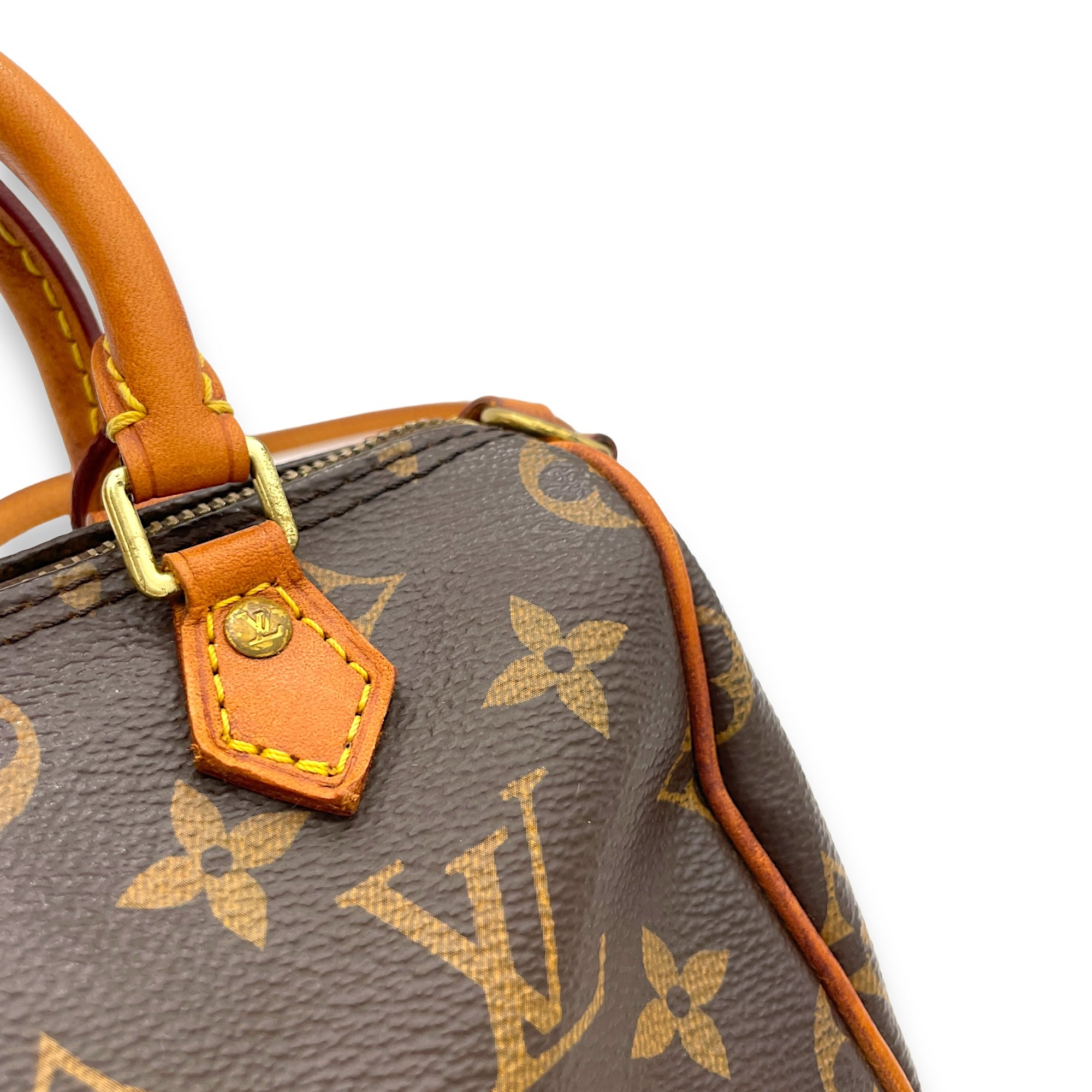 Speedy Bandouliere Top Handle Bag Nano Brown in Monogram Coated Canvas, Gold hardware