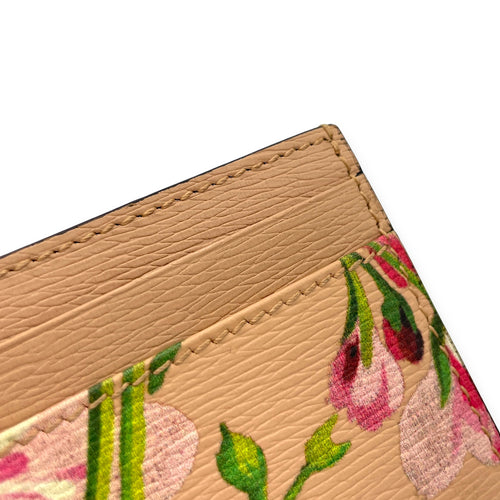 Blooms Pink Card Holder in Calfskin