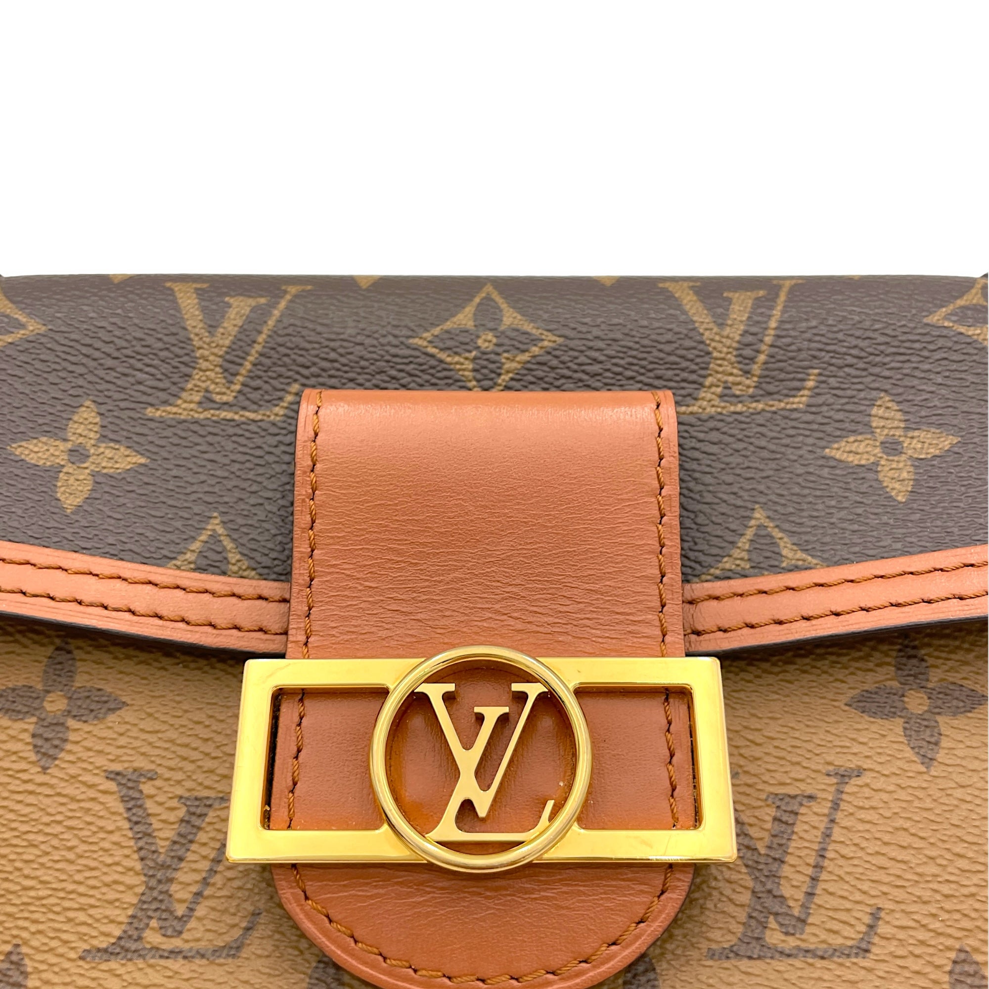 Dauphine Wallet On Chain Brown in Monogram Coated Canvas, Gold hardware