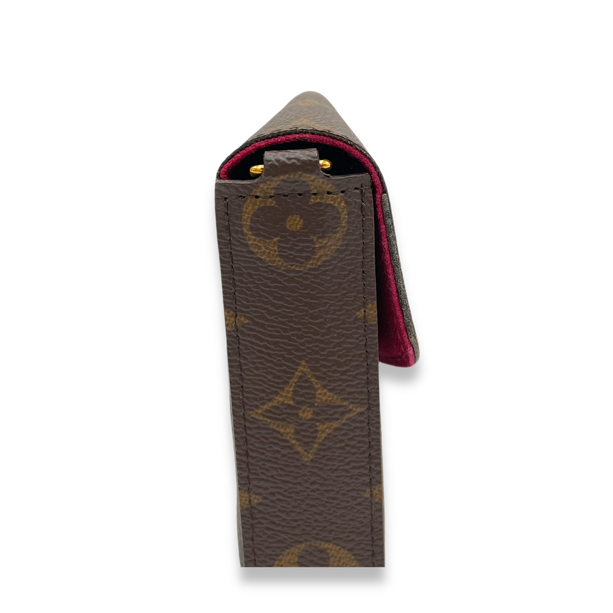 Felicie Brown Wallet On Chain in Monogram Coated Canvas, Gold hardware