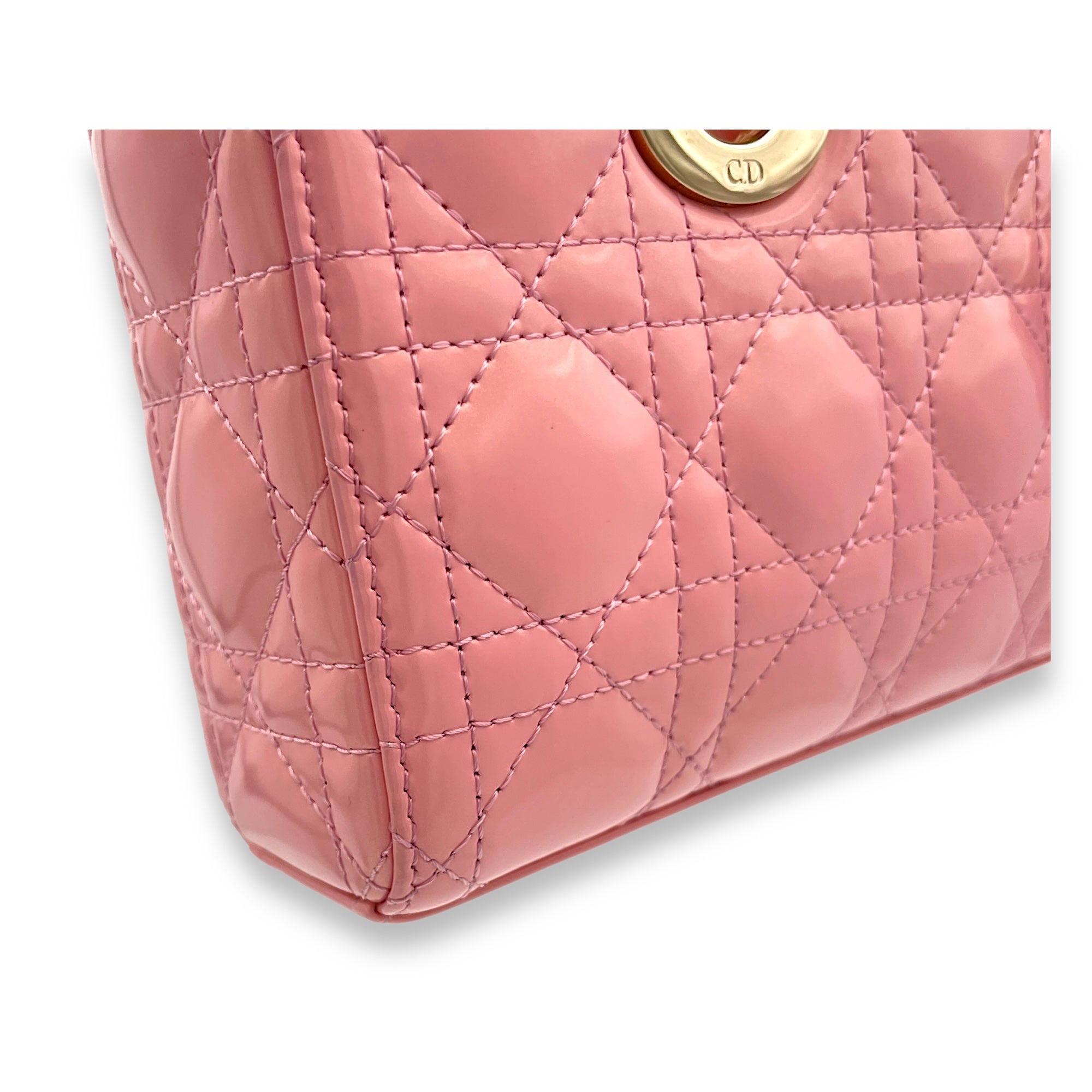 Christian Dior Lady D-Joy Small Pink Top Handle Bag in Patent