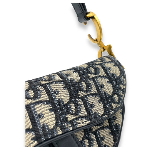 Saddle Top Handle Bag Mini Blue in Jacquard, Gold hardware