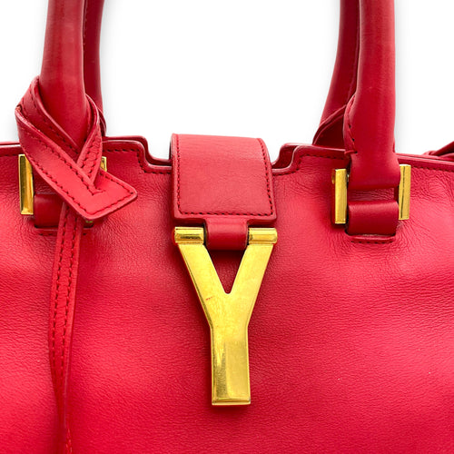 Classic Y Cabas Red Top Handle Bag in Calfskin, Gold hardware