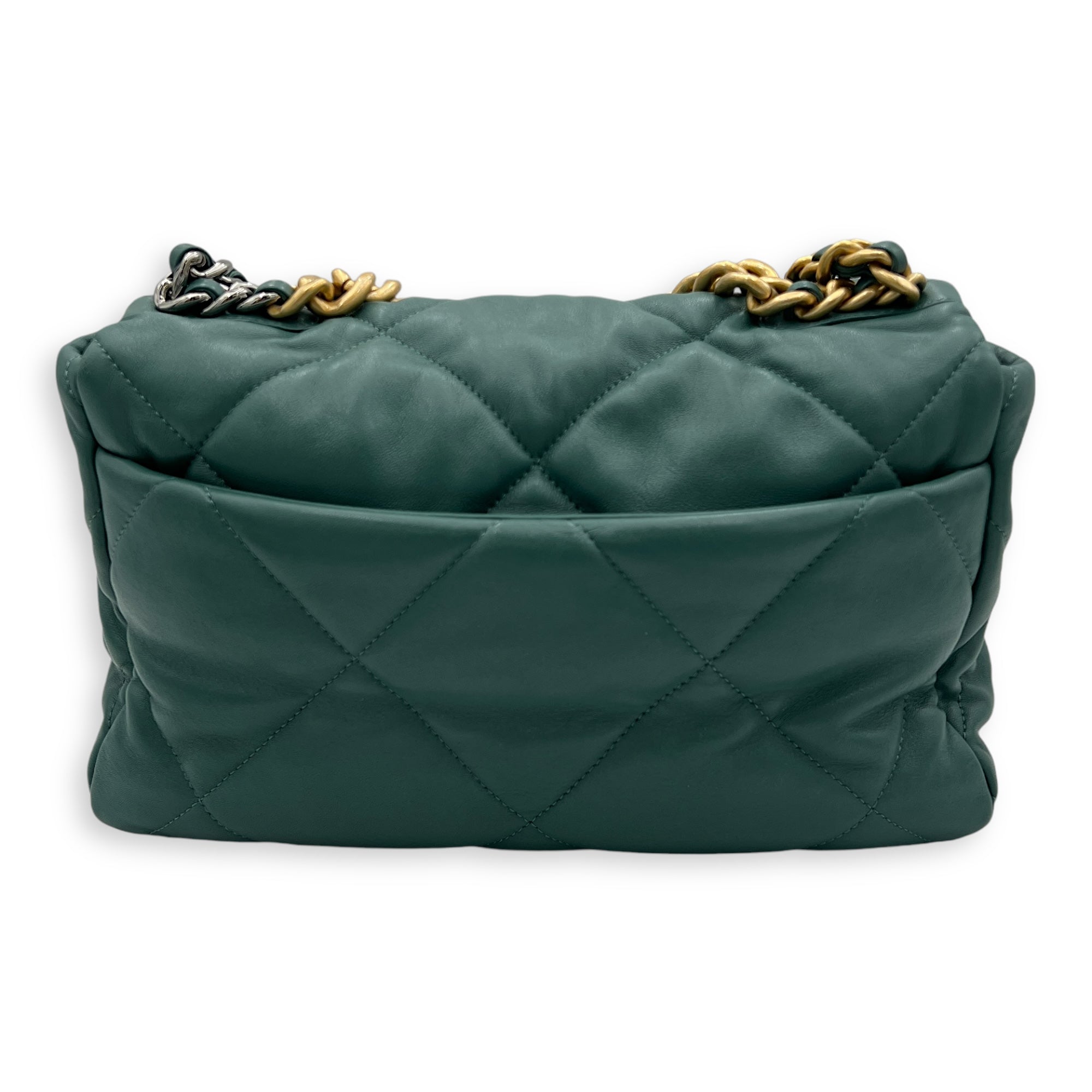 C19 Small Green Crossbody Bag in Goat Leather, Gold hardware