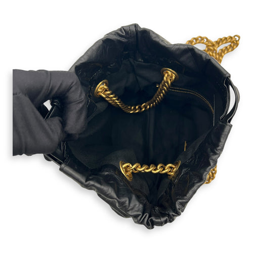 Crush Shoulder Bag Black in Distressed Leather, Gold hardware