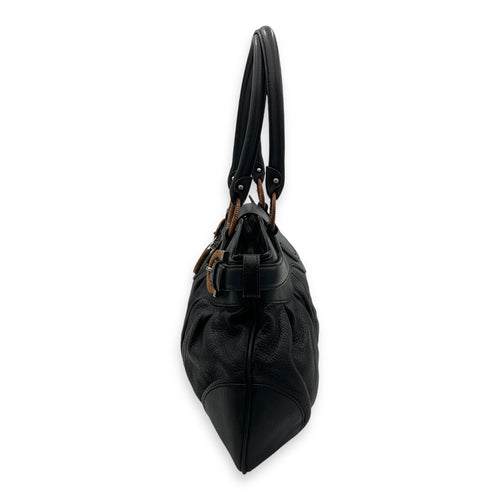 Gancini Top Handle Bag Black in Calfskin, Silver hardware