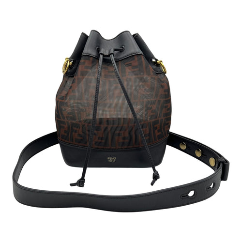 Mon Tresor Brown Bucket Bag in Zucca Mesh and Leather, Gold hardware