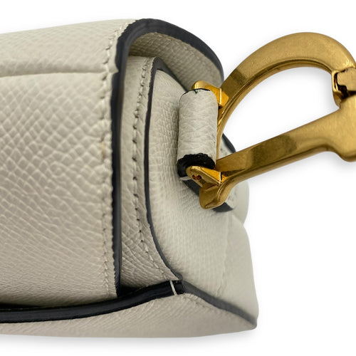 Saddle Mini White Shoulder Bag in Calfskin, Gold hardware