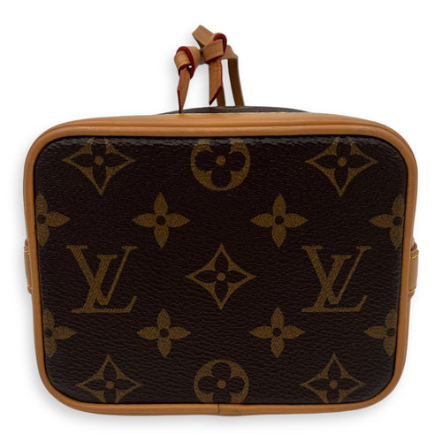 Noe Top Handle Bag Nano Brown in Monogram Coated Canvas, Gold hardware