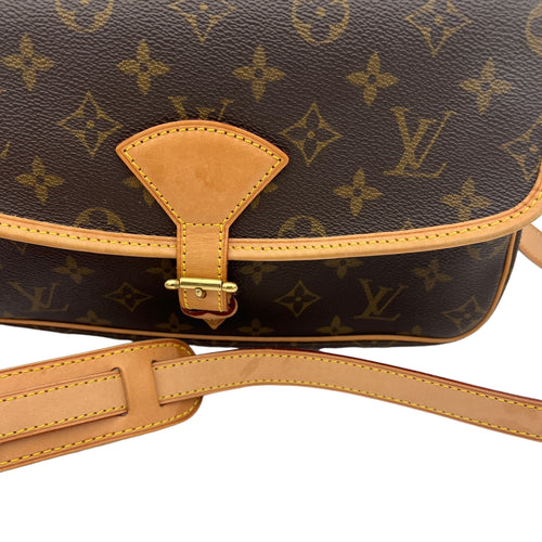 Sologne Crossbody Bag Brown in Monogram Coated Canvas, Gold hardware