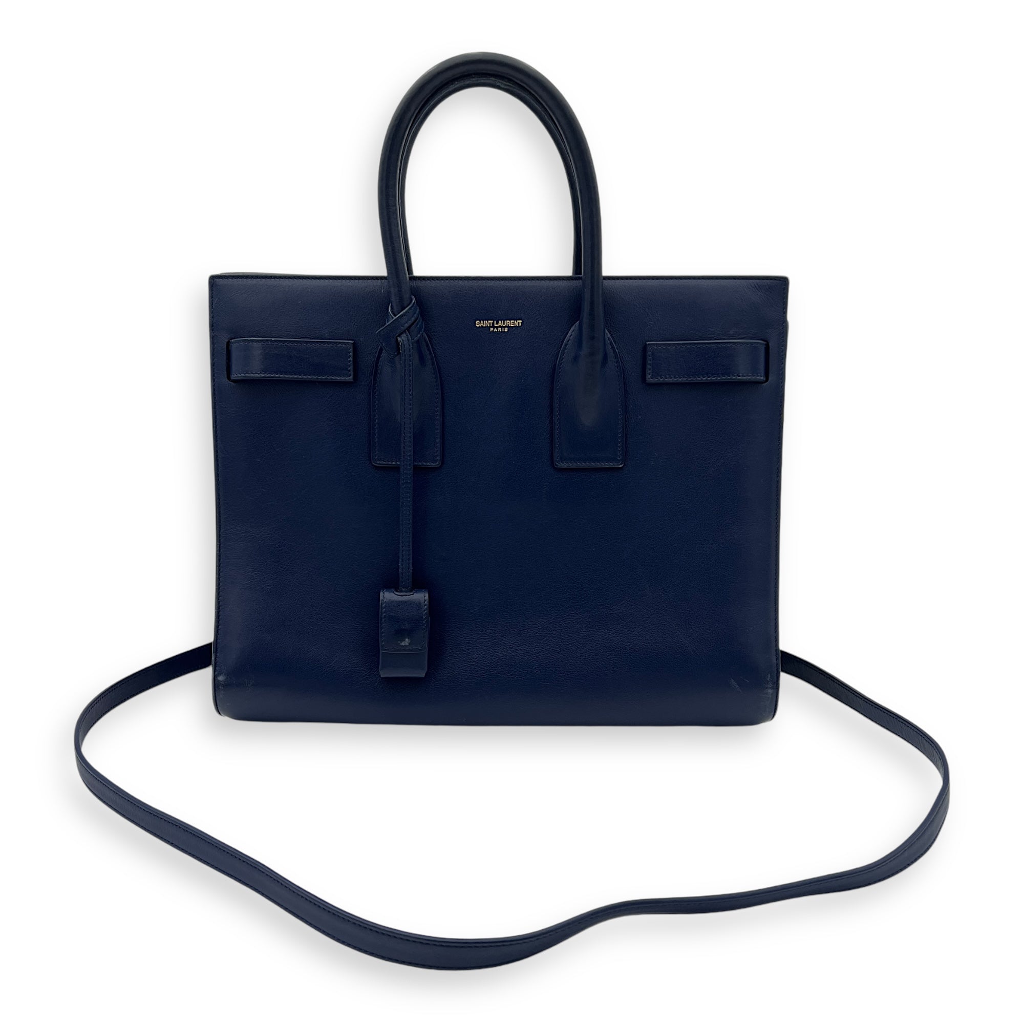 Sac de Jour Top Handle Bag Small Blue in Calfskin, Gold hardware