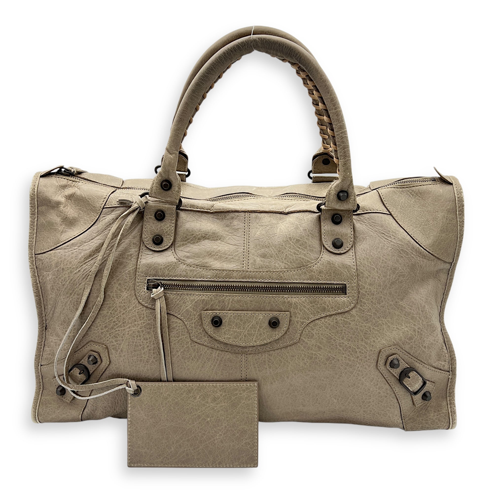 Work Top Handle Bag Brown in Distressed Leather, Gunmetal hardware