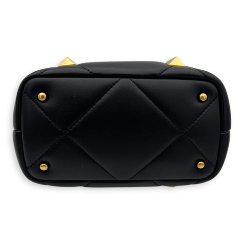 Roman Studs Top Handle Bag Small Black in Calfskin, Gold hardware