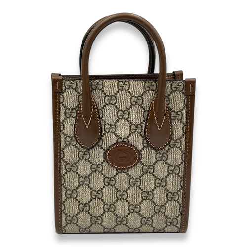 Gucci Interlocking G Top Handle Bag Brown in Coated Canvas, Gold hardware_1