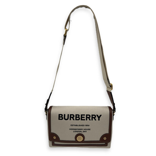 Burberry Horseferry Shoulder Bag White in Canvas, Gold hardware_16