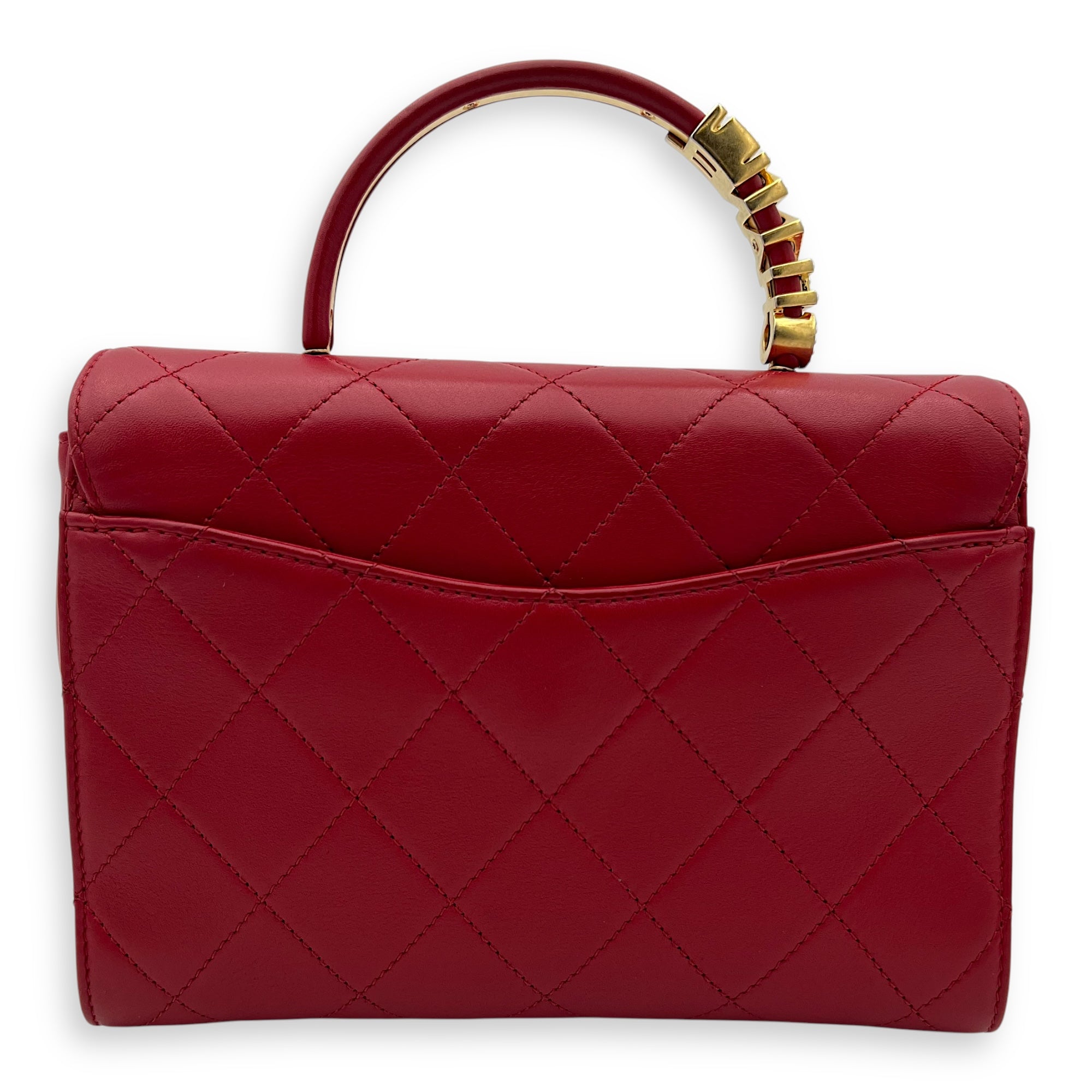 Chanel CC Pearl Top Handle Bag Red in Lambskin, Gold hardware_2