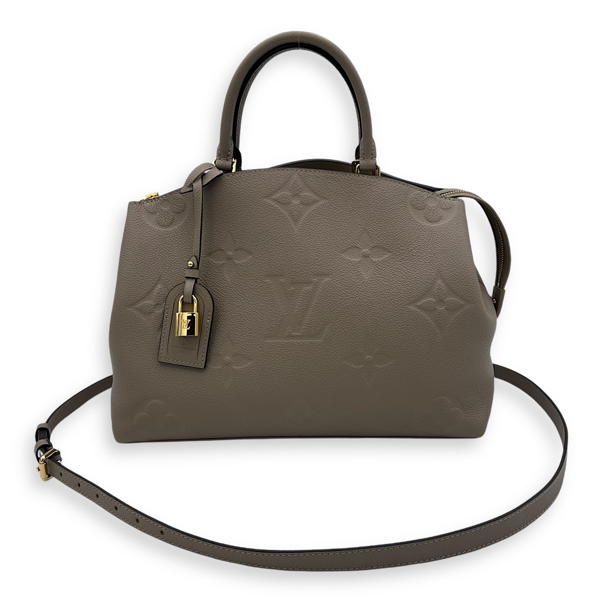 Louis Vuitton Grand palasis Top Handle Bag MM Grey in Calfskin, Gold hardware_13