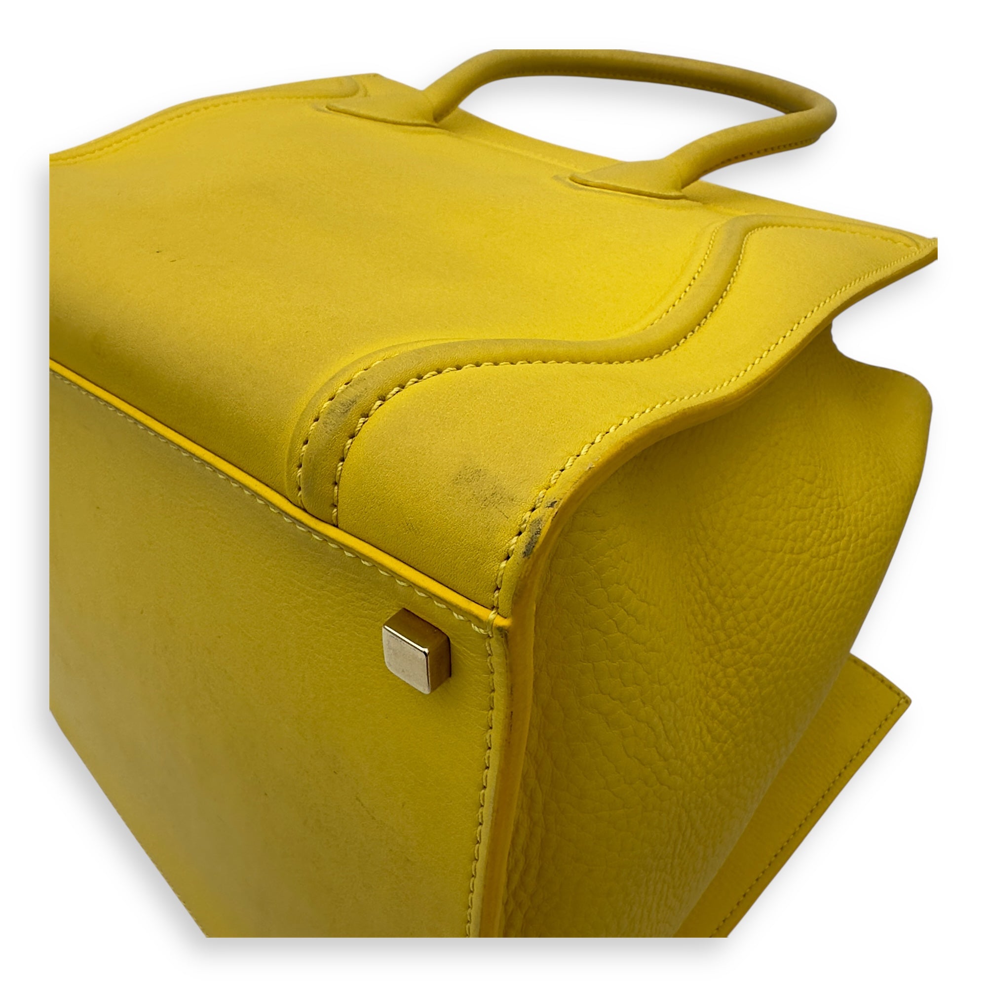 Celine Phantom Luggage Yellow Top Handle Bag in Calfskin, Gold hardware_16