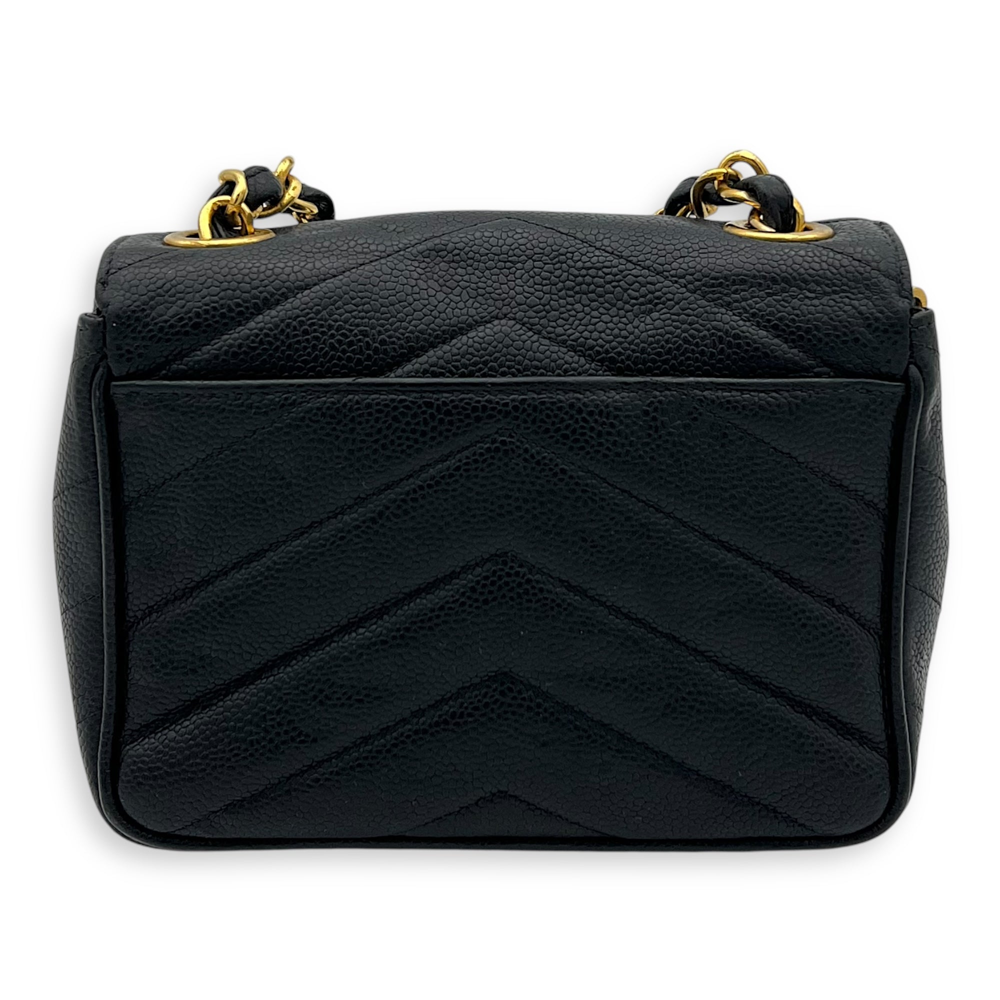 Chanel Vintage Chevron Shoulder Bag Black in Caviar Leather, Gold hardware_2