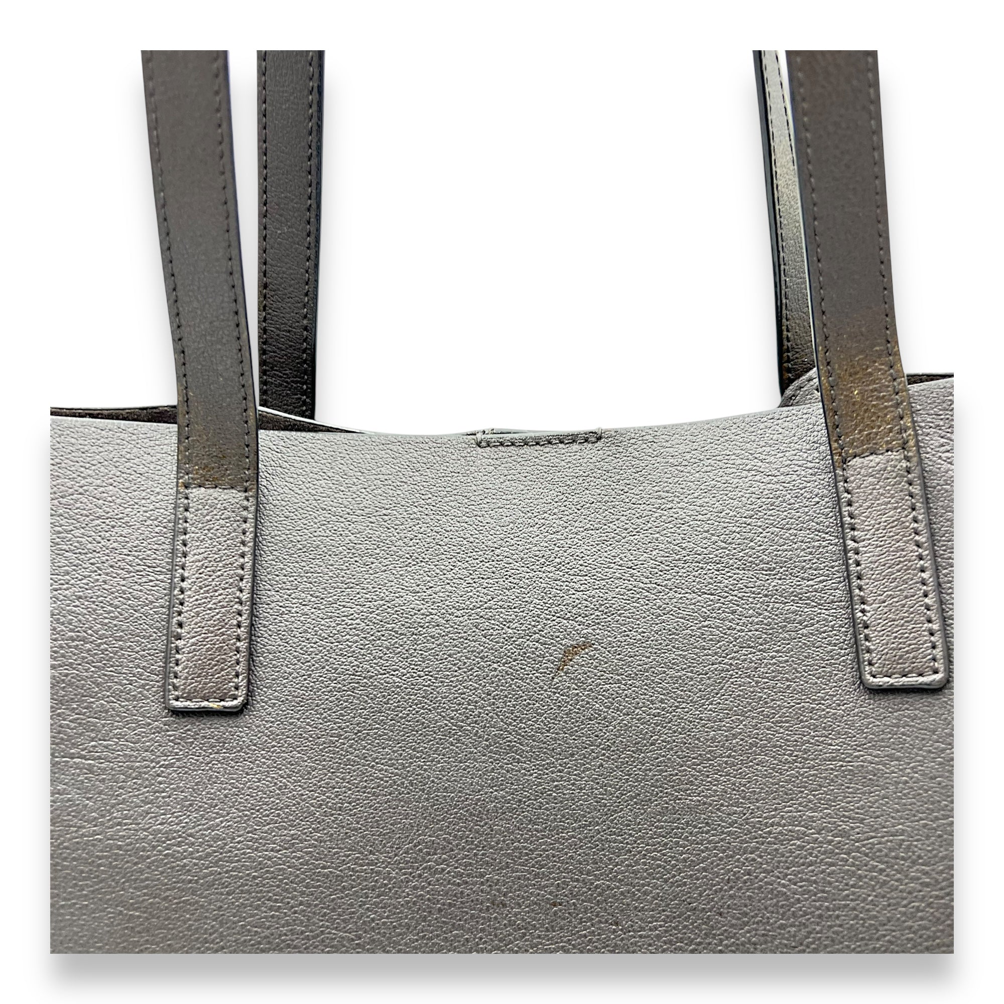 Saint Laurent East West Shopping Fringe Tote Bag Grey in Calfskin, Silver hardware_12