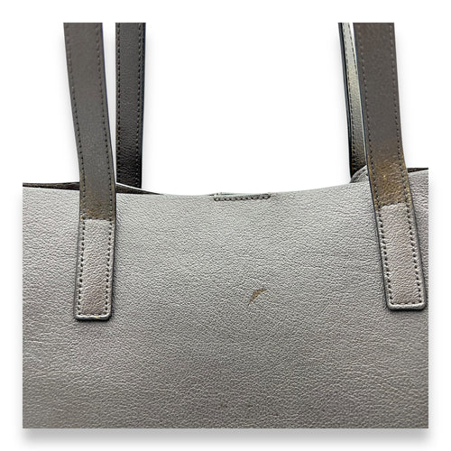 Saint Laurent East West Shopping Fringe Tote Bag Grey in Calfskin, Silver hardware_12