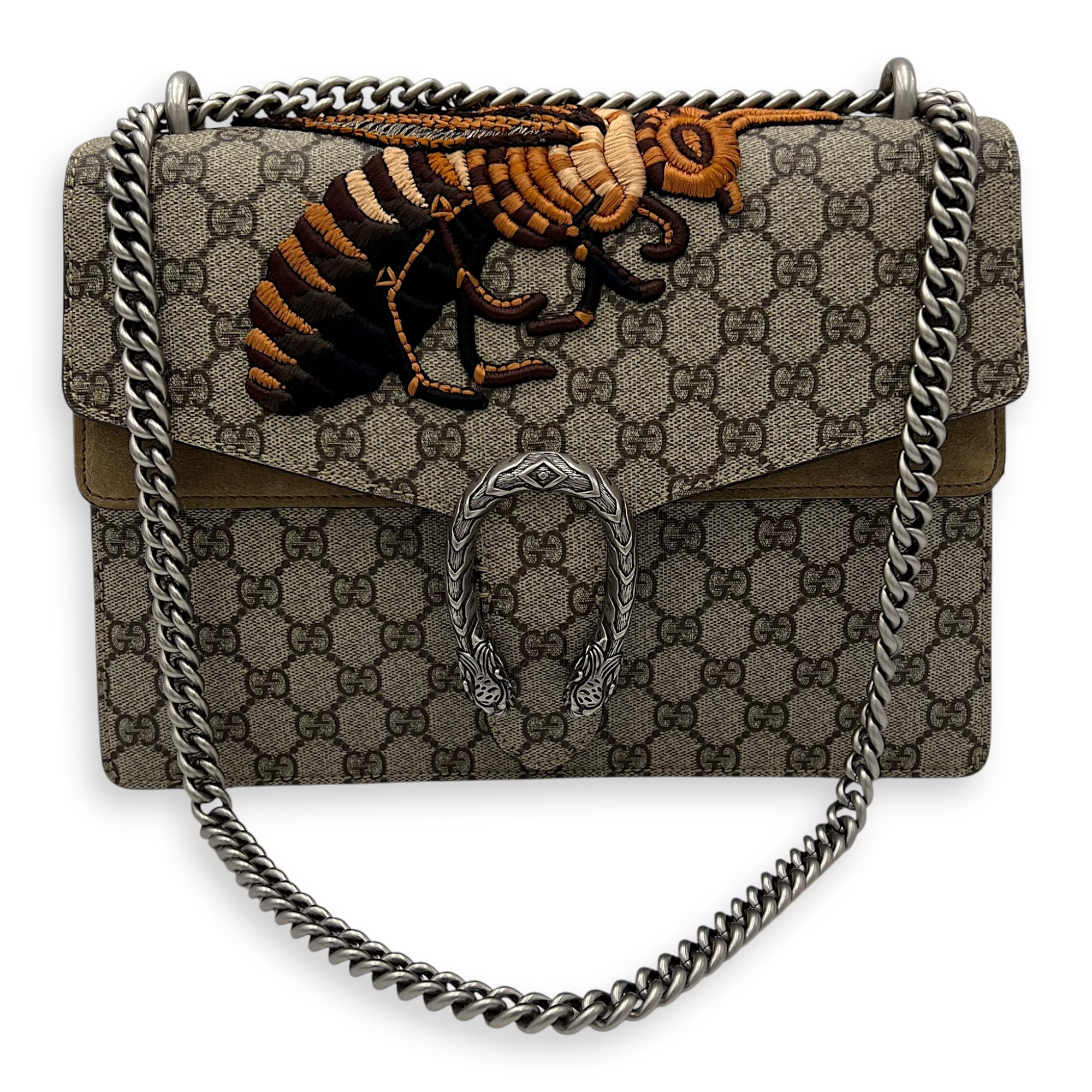 Gucci Dionysus Shoulder Bag Grey in Coated Canvas, Silver hardware_16