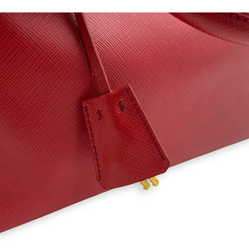 Prada Logo Top Handle Bag Red in Saffiano Leather, Gold hardware_20