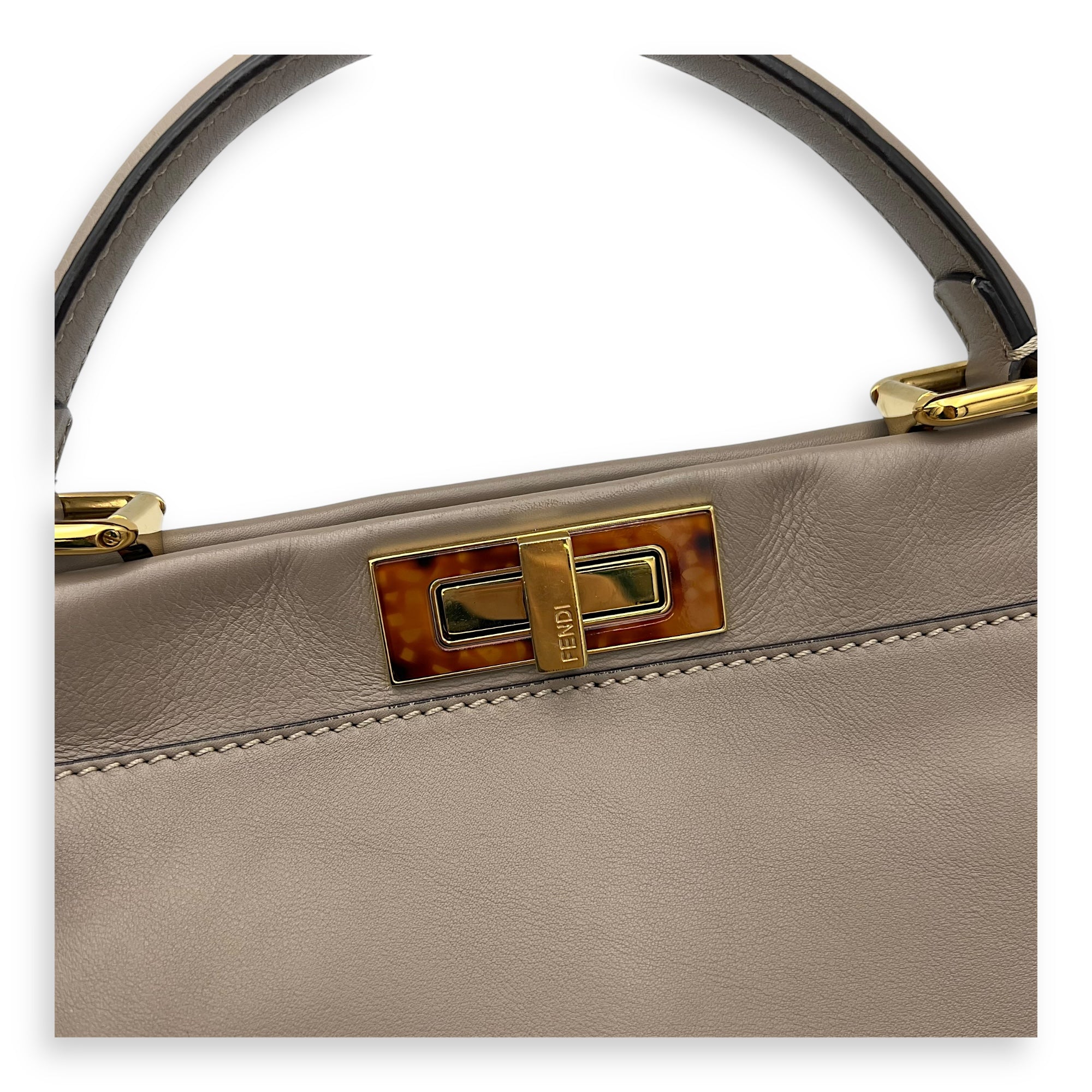 Fendi Peekaboo Medium Brown Top Handle Bag in Calfskin, Gold hardware_8