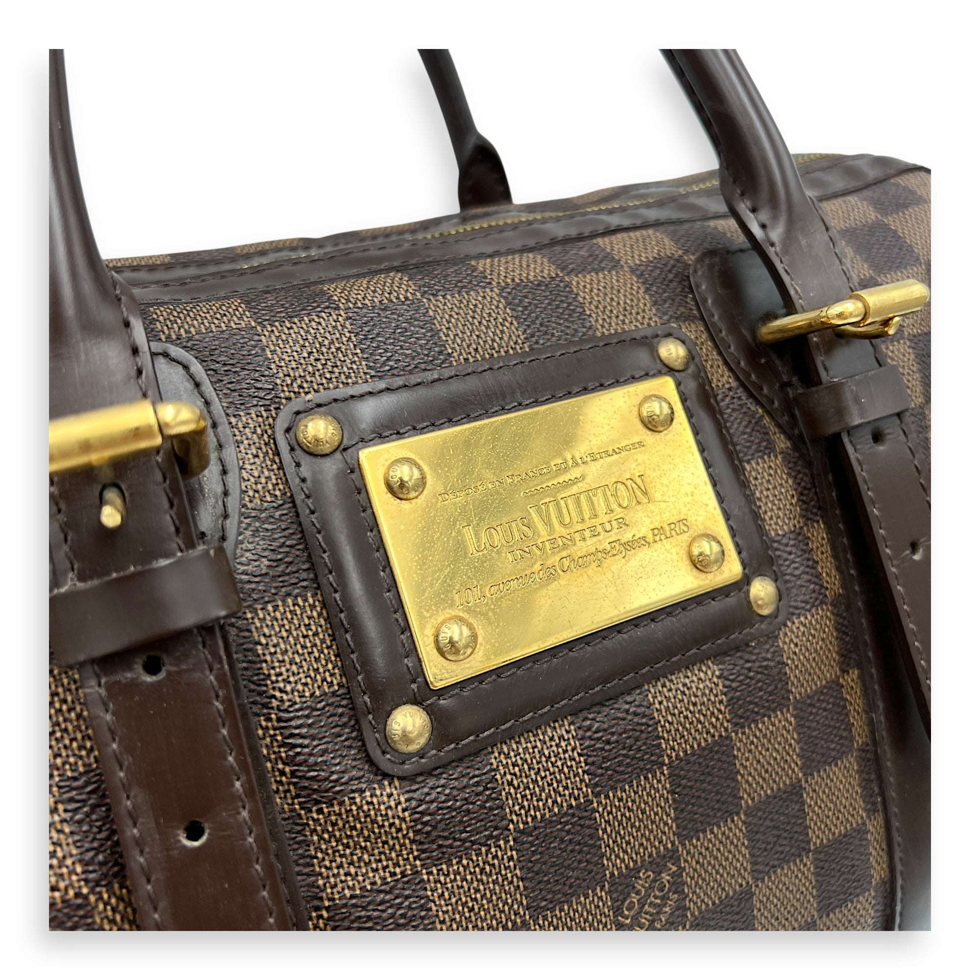 Louis Vuitton Berkeley Top Handle Bag Brown in Coated Canvas, Gold hardware_18