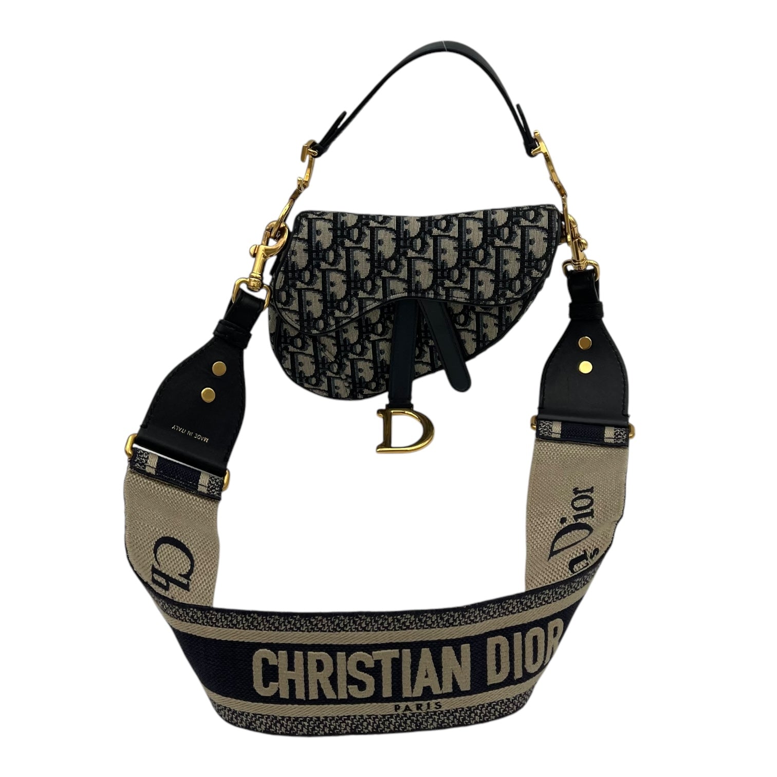 Christian Dior Saddle Top Handle Bag Blue in Jacquard, Gold hardware_9