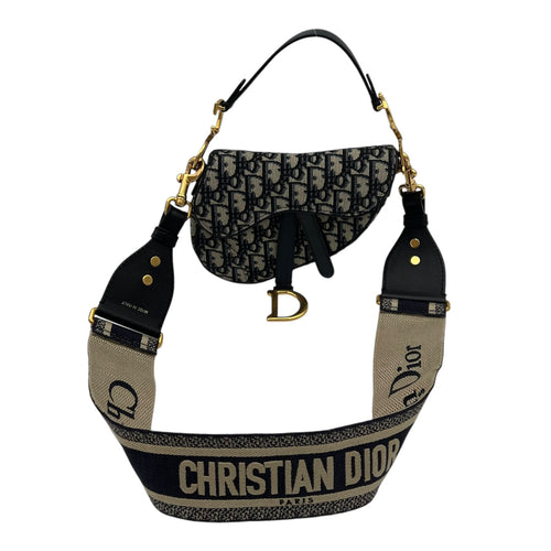 Christian Dior Saddle Top Handle Bag Blue in Jacquard, Gold hardware_9