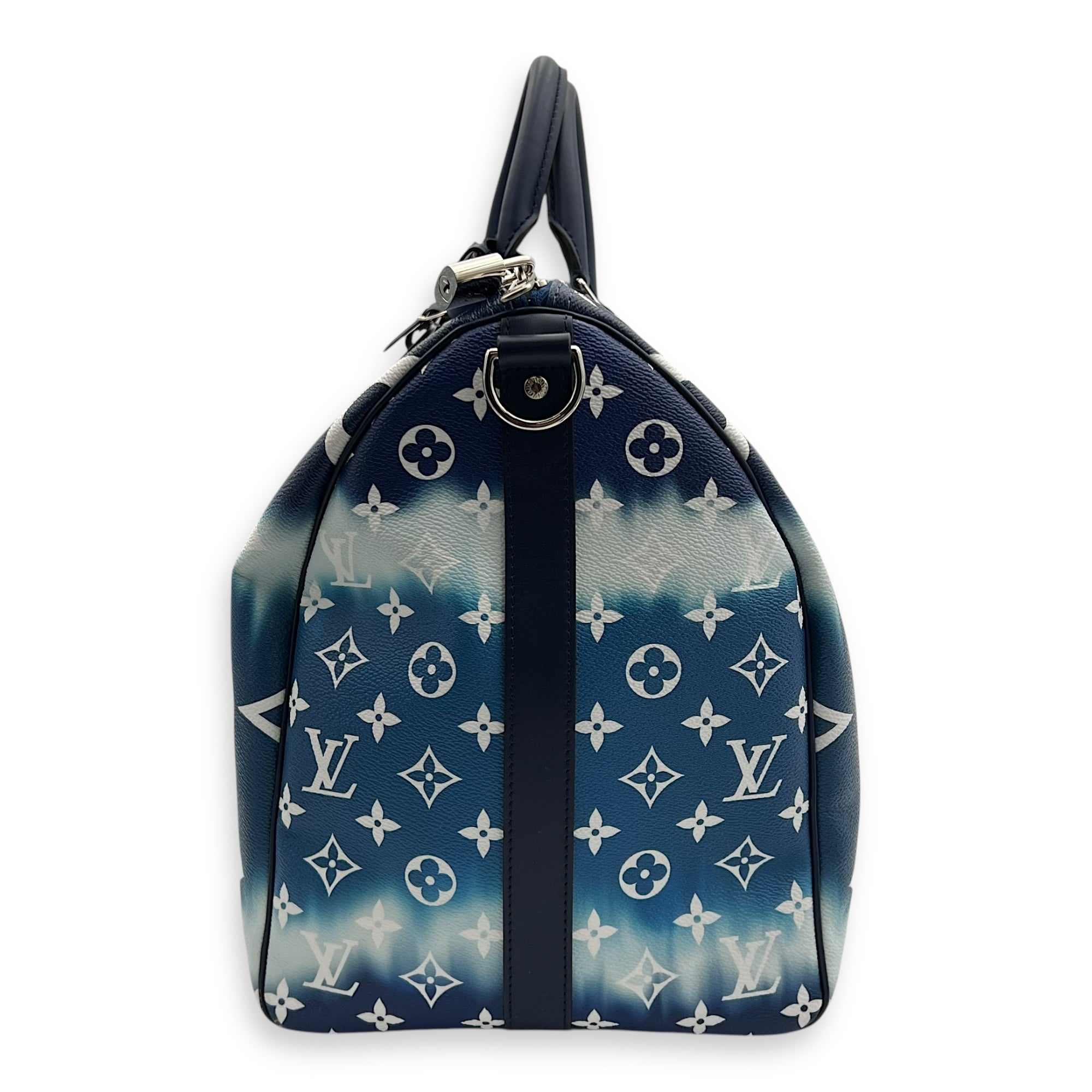 Louis Vuitton Keepall Top Handle Bag 50 Blue in Coated Canvas, Silver hardware_3