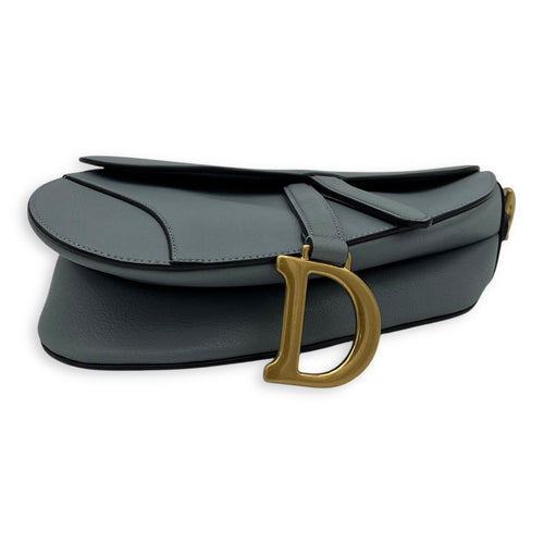 Christian Dior Saddle Shoulder Bag Medium Blue in Calfskin, Gold hardware_5